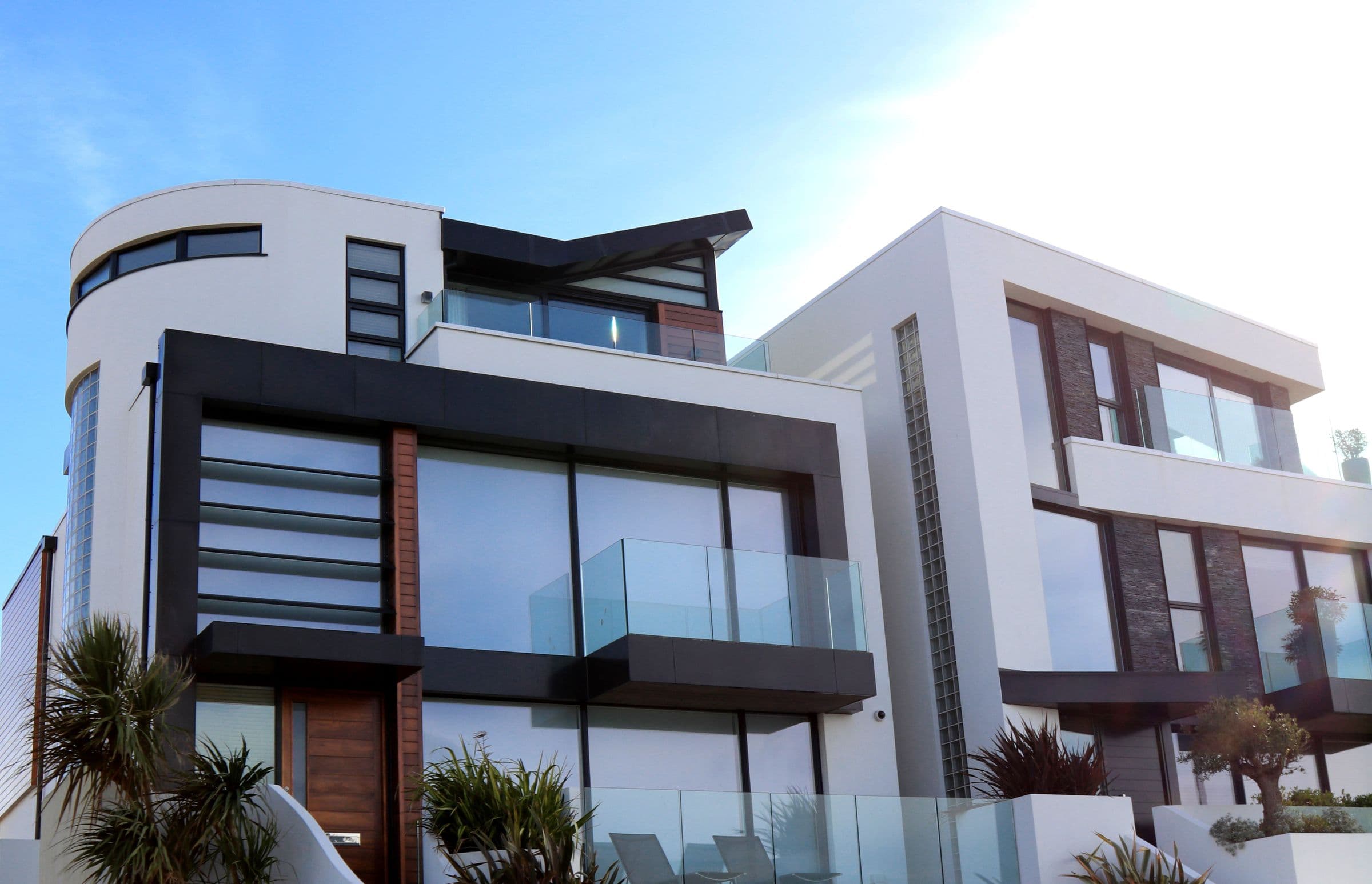 Contemporary villa with stone, glass, and wood architectural details